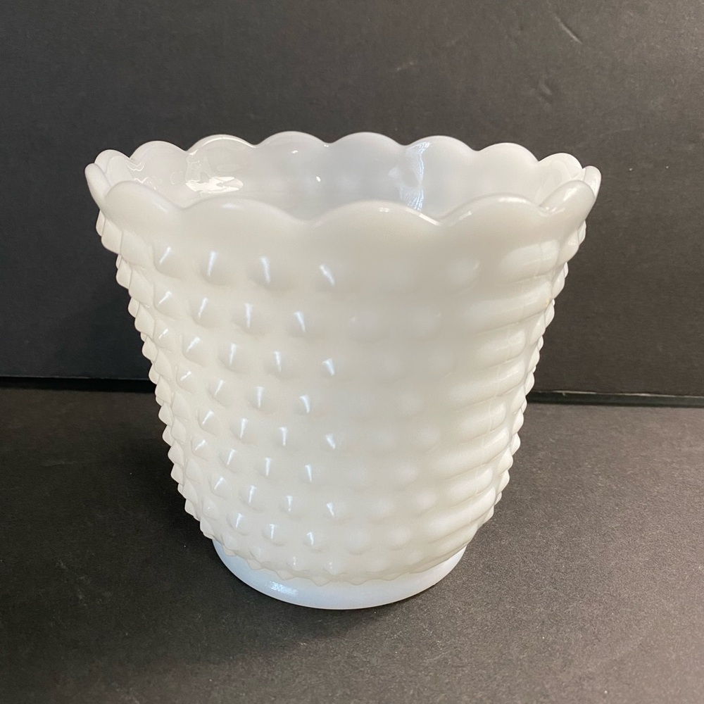 Fire King Hobnail Vintage Scalloped Ovenware Vase Candy Dish